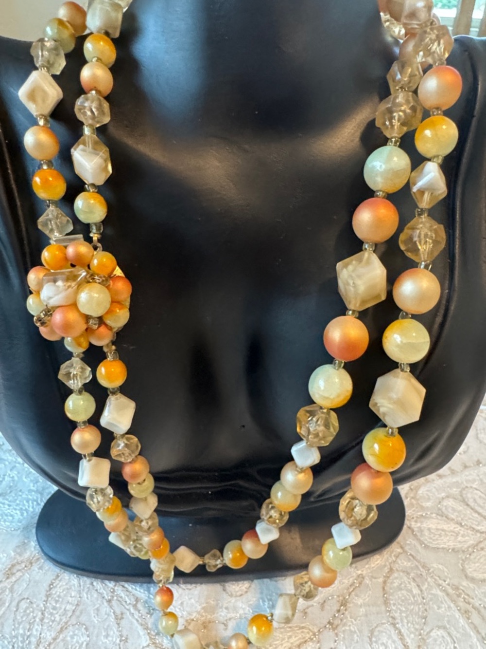 Vintage Gorgeous Multicolor Beaded Layered Necklace and Clasp